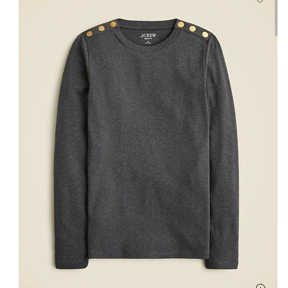 NWOT J. Crew Perfect-Fit Long-Sleeve Crewneck T-Shirt With Lion Buttons Gray M - Picture 5 of 10